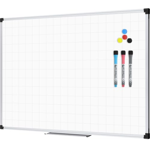 XBoard Magnetic Dry Erase Board with Lines 48 x 36 Inch, Double Sided Hanging White Board Planner