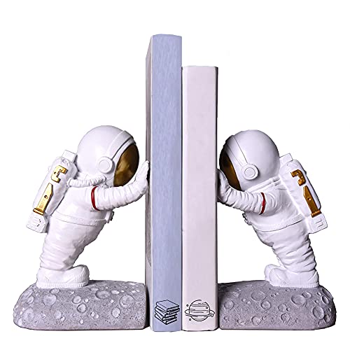 Astronaut Bookends - Space Decor for Kids Rooms & Home Office - Heavy Duty Book Holders with Anti-Slip Base - Cool Unique Design (Gold)
