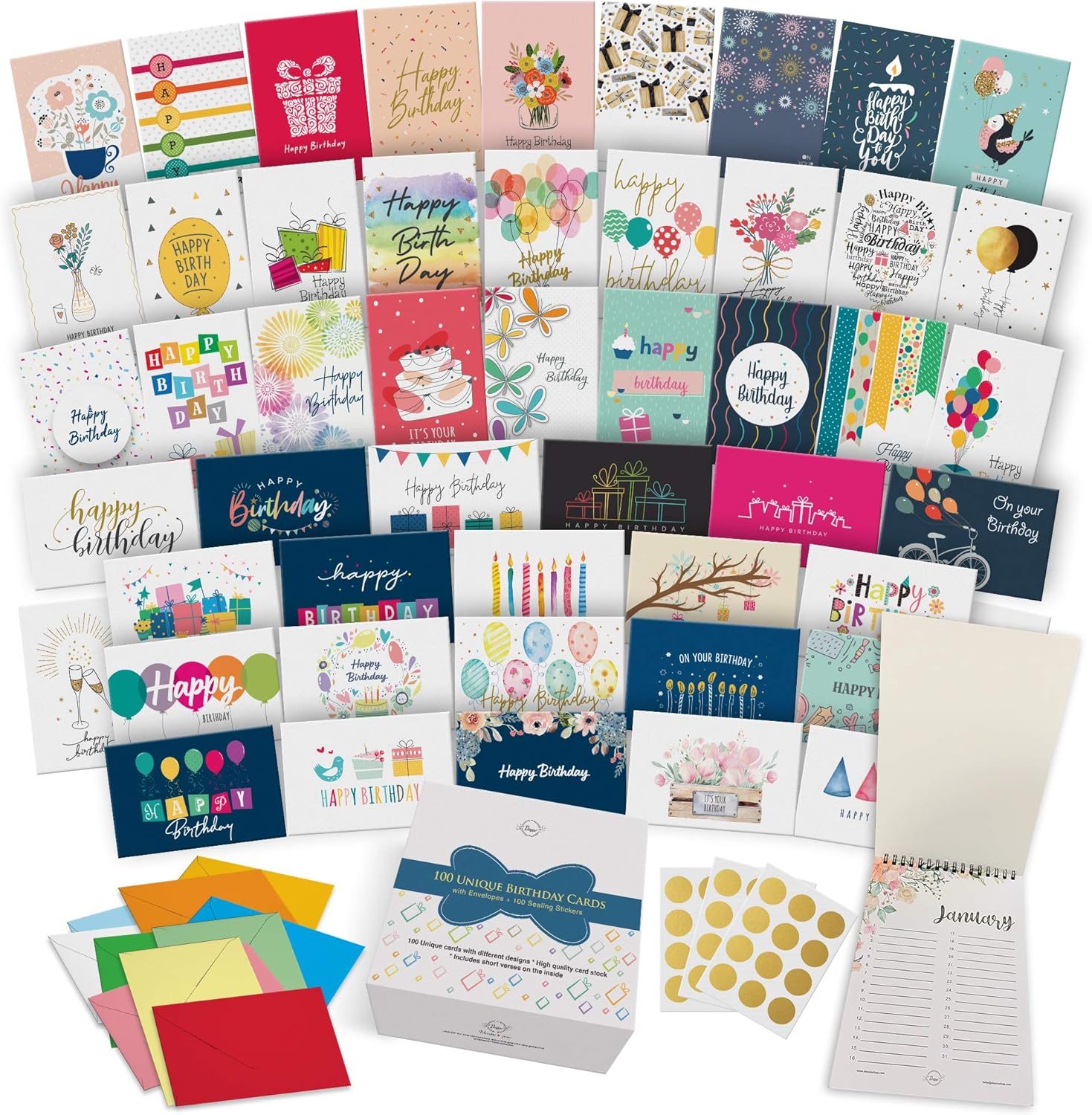 Dessie 100 Unique Birthday Cards Assortment
