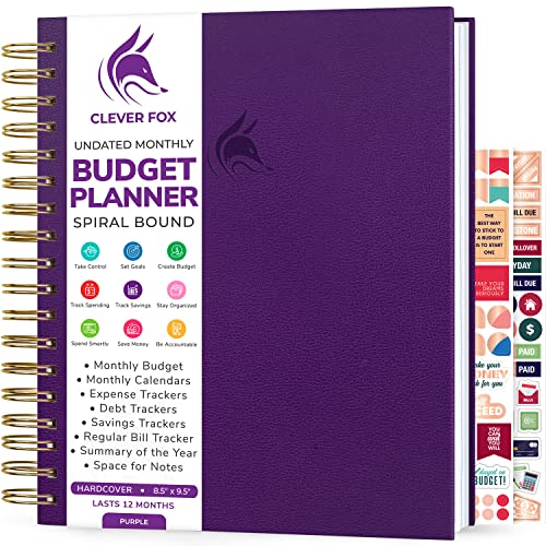 Clever Fox Budget Planner  Coiled Finance Book, Monthly Financial Journal, Budgeting Organizer & Expense Tracker Notebook, 8.5x9.5 (Purple)