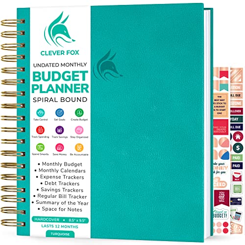 Clever Fox Budget Planner  Coiled Finance Book, Monthly Financial Journal, Budgeting Organizer & Expense Tracker Notebook, 8.5x9.5 (Turquoise)