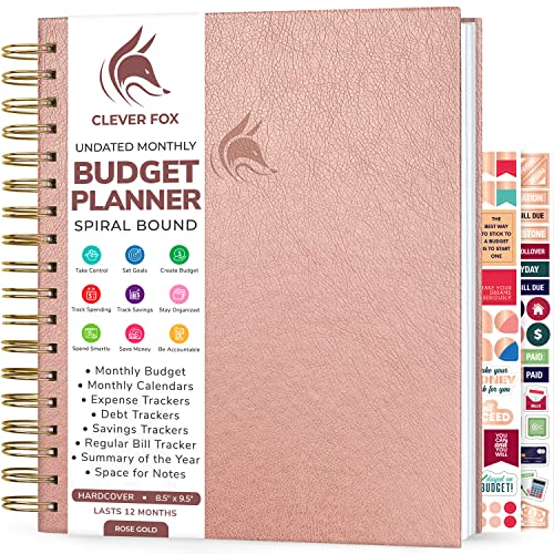 Clever Fox Budget Planner  Coiled Finance Book, Monthly Financial Journal, Budgeting Organizer & Expense Tracker Notebook, 8.5x9.5 (Rose Gold)