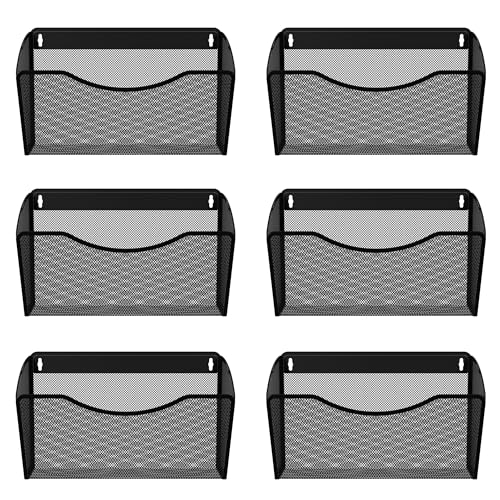 EasyPAG 6 Pack Wall File Holder, Single Mesh Hanging File Organizer for A4 Letter Size Paper, Wall Mount Paperwork Basket for Office, Home, School, Black