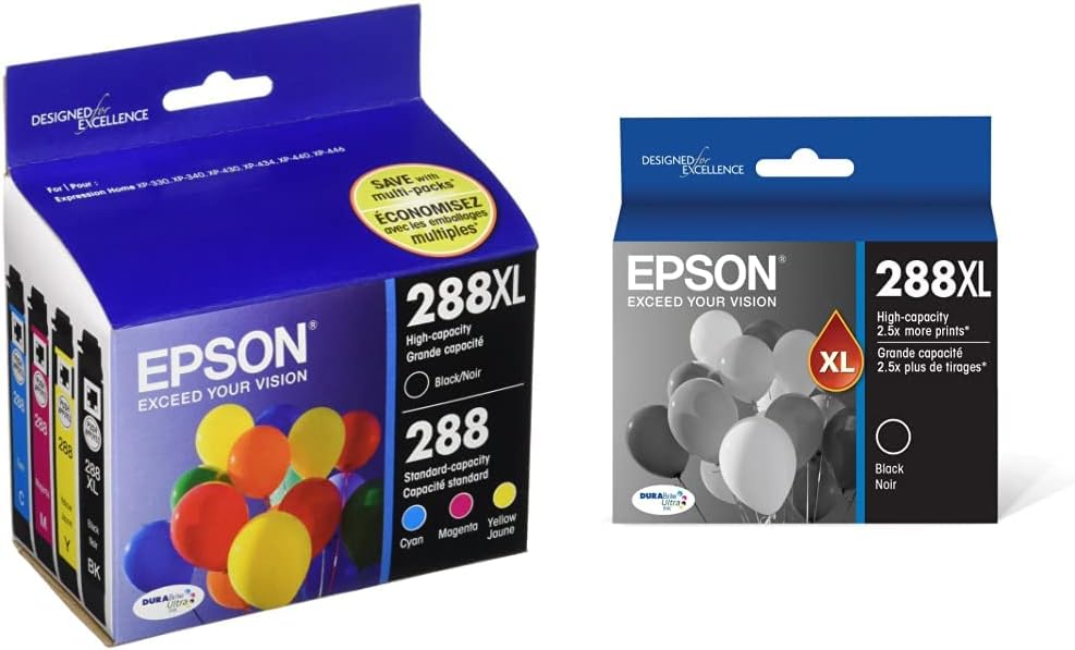 Epson T288XL-BCS Black High Capacity and Color Standard Capacity Ink Cartridges 4-Pack