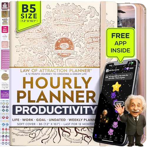 Law of Attraction Planner  Undated Hourly, Weekly & Monthly Goal Setting Planner, 12-Month to Increase Productivity | Life & Gratitude Journal, Include Foldable Vision Board, Gift Box & Stickers