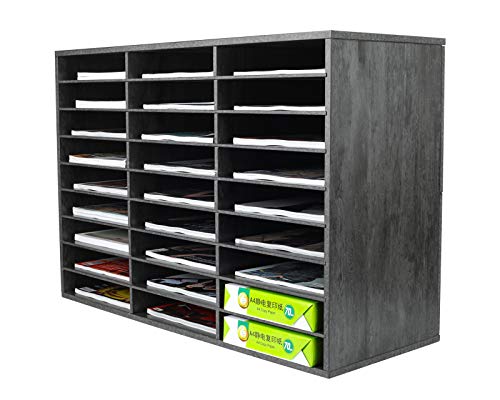PAG Mail Sorter Organizer, Wood Literature Organizer, Student Mailbox for Classroom, Desktop Bill Paper Organizer for Office Home School, 27 Compartments, Dark Gray