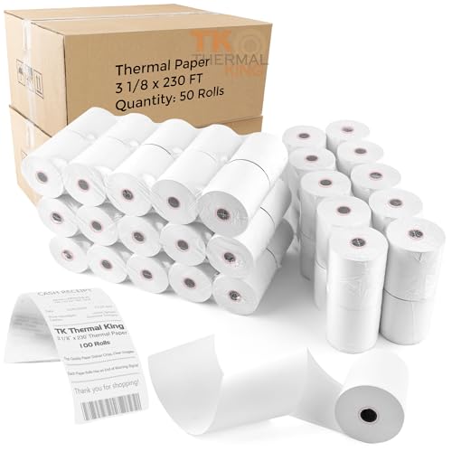 (100 Rolls) 3 1/8" x 230' Thermal Paper, POS Receipt Paper for Retail Business Cash Register, Fits Most Credit Card Terminal Point Of Sale