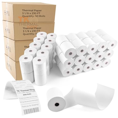 (200 Rolls) 3 1/8" x 230' Thermal Paper, POS Receipt Paper for Retail Business Cash Register, Fits Most Credit Card Terminal Point Of Sale