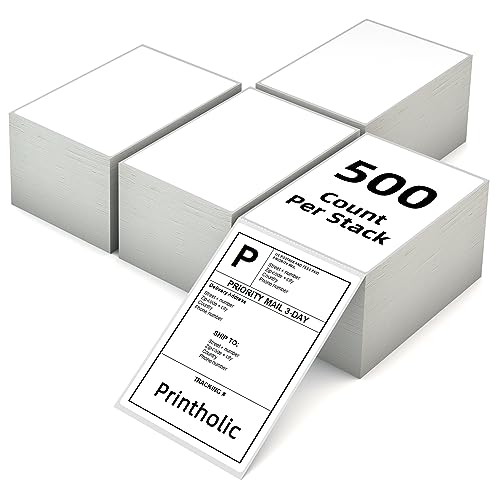 4" x 6" Fanfold Direct Thermal Labels, 500 Labels per Stack, 4 Stacks, White Perforated, Permanent Adhesive - Shipping Label Compatible for Zebra, Rollo, MUNBYN Thermal Printer