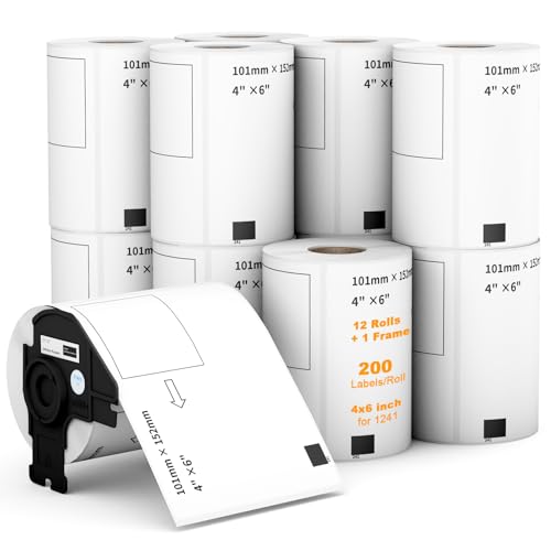 Compatible 4" x 6"(101mm x 152mm) Direct Thermal Labels Replacement for DK-1241 Shipping Mailing Postage Address Compatible for Brother QL Printer (12 Rolls + 1 Frame, 200 Labels/Roll)