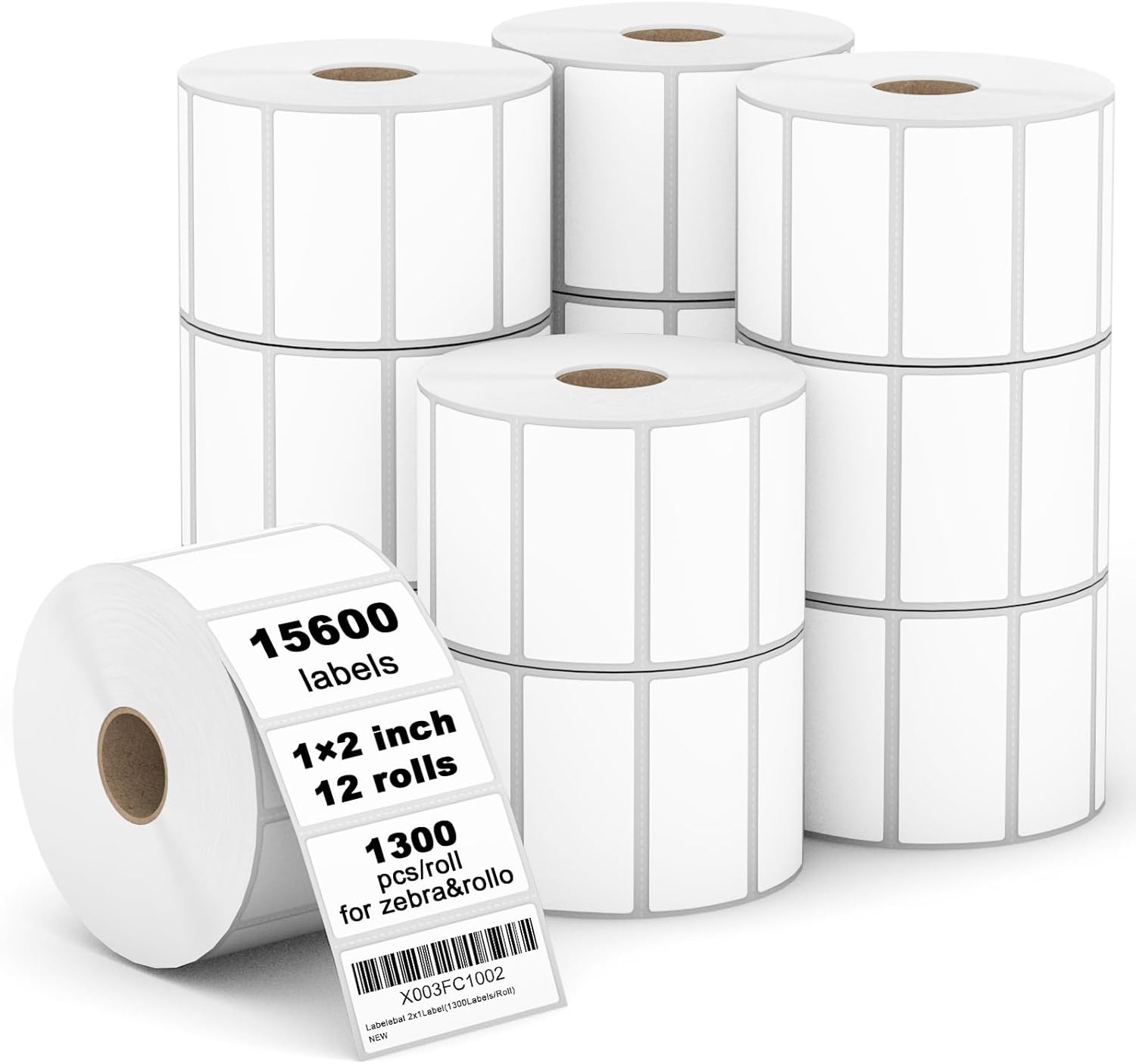 15600 Labels/12 Rolls Labelebal 2" x 1" Direct Thermal Label (51mm x 25mm) Multipurpose Shipping Address Barcodes Labels Compatible for Zebra & Rollo Desktop Label Printer (1300 Labels/Roll)
