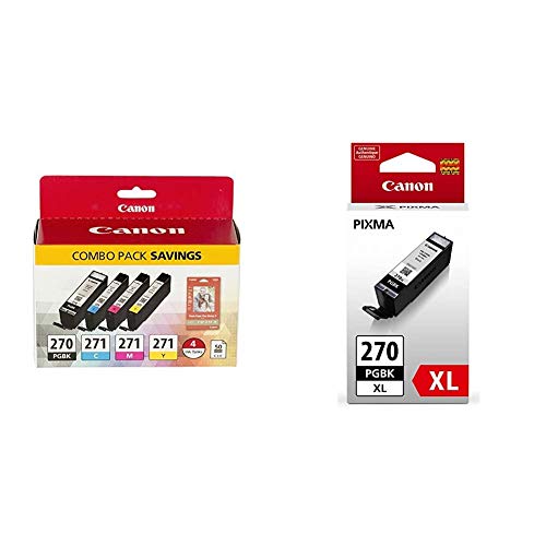 Canon PGI-270/CLI-271 Photo Paper Combo Pack With PGI-270XL PGBK Ink Cartridge Compatible With Select Printers