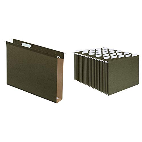 Pendaflex Extra Capacity Reinforced Hanging File Folders, Letter Size, Standard Green (04152X2) and Pendaflex Hanging File Folders, Letter Size, Standard Green, 1/5-Cut Adjustable Tabs (81602)