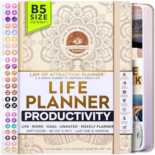 Law of Attraction Planner  Undated Hourly, Weekly & Monthly Goal Setting Planner, 12-Month to Increase Productivity | Life & Gratitude Journal, Include Foldable Vision Board, Gift Box & Stickers