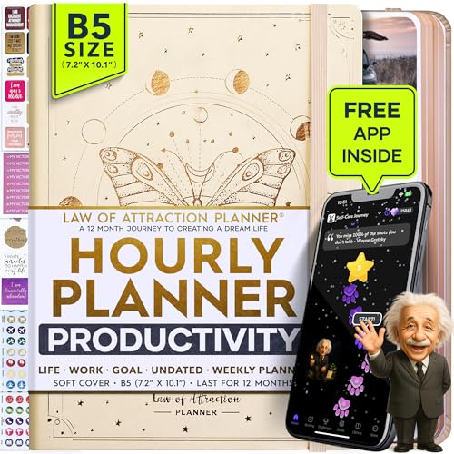 Law of Attraction Planner  Undated Hourly, Weekly & Monthly Goal Setting Planner, 12-Month to Increase Productivity | Life & Gratitude Journal, Include Foldable Vision Board, Gift Box & Stickers