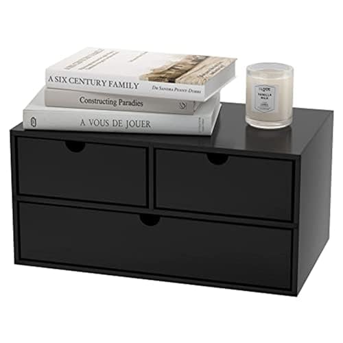 Wisuce Bamboo Desk Organizer - Mini Bamboo Desk Drawer Tabletop Cosmetic Storage Organization for Office or Home Black