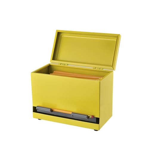 2Fold Pencil Dispenser for Classroom - Stainless Steel Bulk Pencil Holder for Desk - Includes Removable Label Stickers - Teacher Must Haves for Organization - Holds up to 200 Pencils (Yellow)