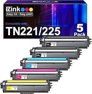 E-Z Ink (TM Compatible Toner Cartridge Replacement for Brother TN221 TN225 to Use with MFC-9130CW HL-3170CDW HL-3140CW HL-3180CDW MFC-9330CDW (2 Black, 1 Cyan, 1 Magenta, 1 Yellow, 5 Pack)