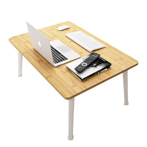 Folding Lap Desk for Bed, 23.6 Inch Portable Laptop Stand for Couch, Bed & Floor | Bed Tray Table for Eating, Writing, Reading | Foldable Sturdy Laptop Desk for Adults, Bamboo