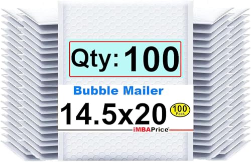 iMBAPrice 100-Pack #7 (14.25" x 20") Premium Pure White Color Self Seal Poly Bubble Mailers Padded Shipping Envelopes (Total 100 Bags)