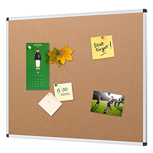 VIZ-PRO Cork Notice Board, 48 X 24 Inches, Silver Aluminium Frame