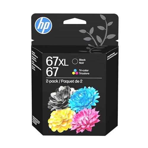 HP Original 67 Tri-Color / 67XL Black Ink Cartridges (2-Pack) | Works DeskJet 1255, 2700, 4100 Series Envy 6000, 6400 Series | Eligible for Instant Ink | 3YP30AN