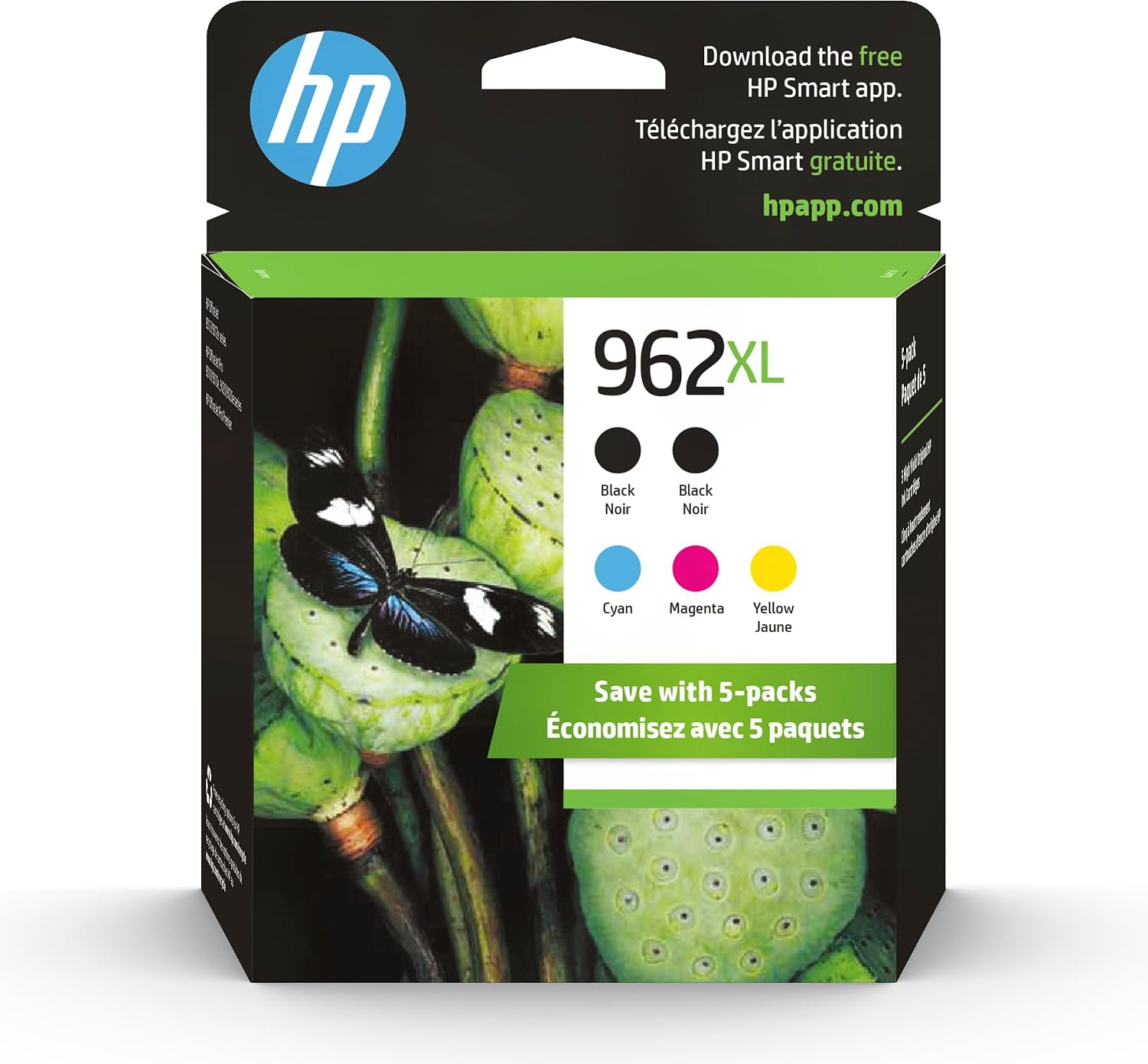 HP Original 962XL Black, Cyan, Magenta, Yellow High-Yield Ink Cartridges (5-Pack) | Works OfficeJet 9010 Series, OfficeJet Pro 9010, 9020 Series | Eligible for Instant Ink | 6ZA57AN