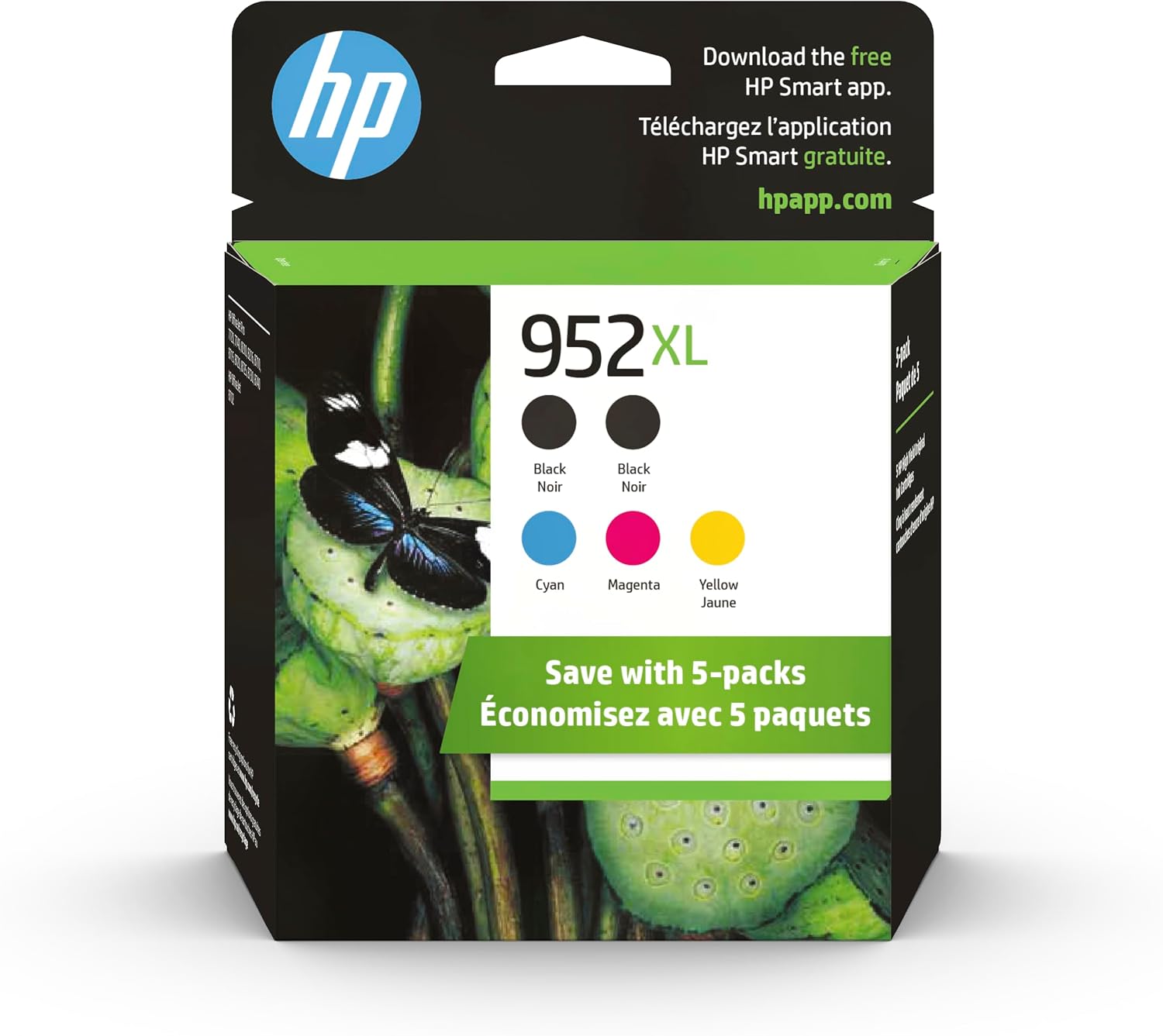 HP Original 952XL Black, Cyan, Magenta, Yellow High-Yield Ink Cartridges (5-Pack) | Works OfficeJet 8702 OfficeJet Pro 7700, 8210, 8700 Series | Eligible for Instant Ink | 6ZA00AN