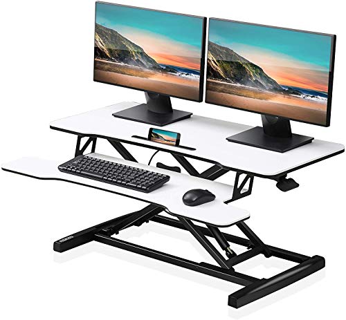 FITUEYES Height Adjustable Standing Desk 36 Wide Sit to Stand Converter Stand Up Desk Tabletop Workstation for Laptops Dual Monitor Riser White SD309103WW