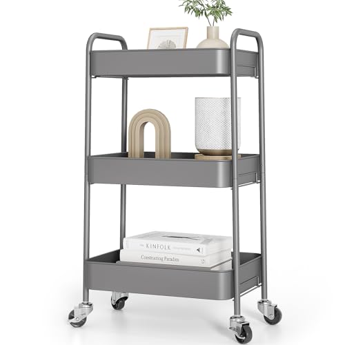 TOOLF 3-Tier Metal Rolling Cart (Gray)