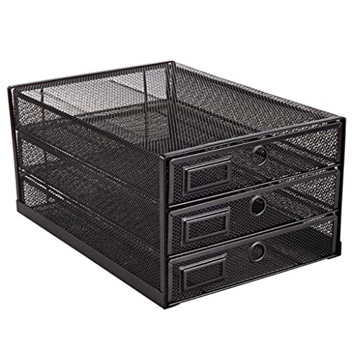 Annova Desk Organizer Wire Mesh 3 Tier Sliding Drawers Paper Sorter/Multifunctional/Premium Solid Construction for Letters, Documents, Mail, Files, Paper, Kids' Art Supplies (Black)