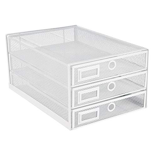 Annova Desk Organizer Wire Mesh 3 Tier Sliding Drawers Paper Sorter/Multifunctional/Premium Solid Construction for Letters, Documents, Mail, Files, Paper, Kids' Art Supplies (White)