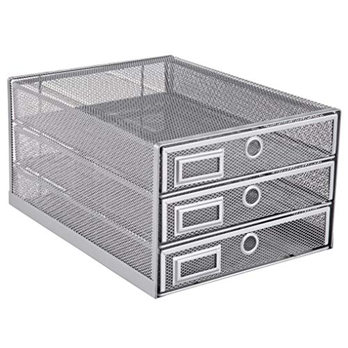 Annova Desk Organizer Wire Mesh 3 Tier Sliding Drawers Paper Sorter/Multifunctional/Premium Solid Construction for Letters, Documents, Mail, Files, Paper, Kids' Art Supplies (Silver)