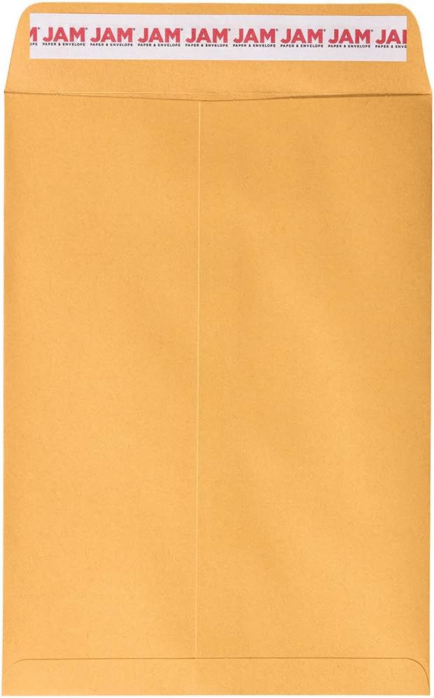 JAM PAPER 7 1/2 x 10 1/2 Open End Catalog Envelopes with Peel and Seal Closure - Brown Kraft Manila - 100/Pack