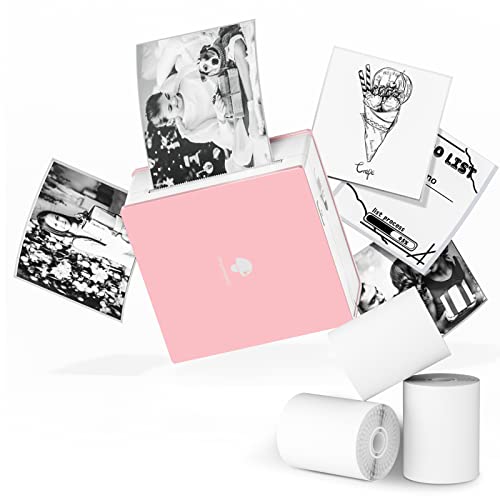 Phomemo Sticker Printer- Mini Thermal Sticker Printer Machine, Small Pocket Label Maker Instant Print for DIY Creation, Study Notes, Photos, Portable Inkless Photo Maker for Kids/Students, Pink