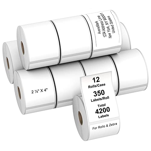 AveneMark 12 Rolls Direct Thermal Label 2.25" x 4" Shipping Labels for Mailing, Postage, Address, Perforated & Compatible with Zebra Desktop Printers & Rollo Desktop Label Printer (350 Labels/Roll)