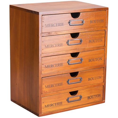 Vintage 5-Drawer Wooden Desk Organizer - Craft Storage Drawers - Rustic Shelf Drawer - Ideal Home Office Organizers and Accessories - Embroidery Floss - Apothecary Cabinet, Art Storage I Stackable