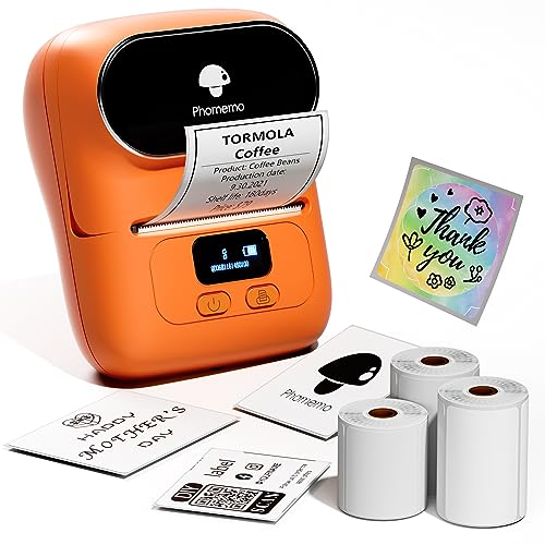 Phomemo M110 Label Maker- Mini Portable Bluetooth Thermal Label Printer for Clear Label, Barcode, Clothing, Office, Business, Compatible with Android & iOS, Orange
