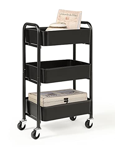 SunnyPoint 3‑Tier Rolling Metal Storage (Black)