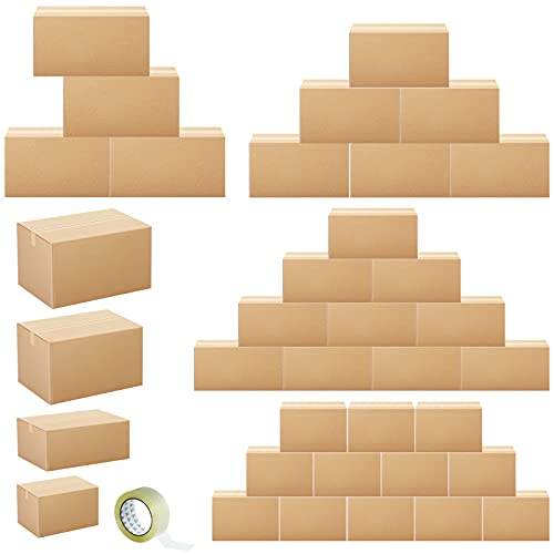 32 Pack 4 Sizes Shipping Boxes Mailers Corrugated Cardboard Box Kraft Mailing Boxes Small Packing Box with Packaging Tape for Shipping Packing Mailing (Kraft Color)