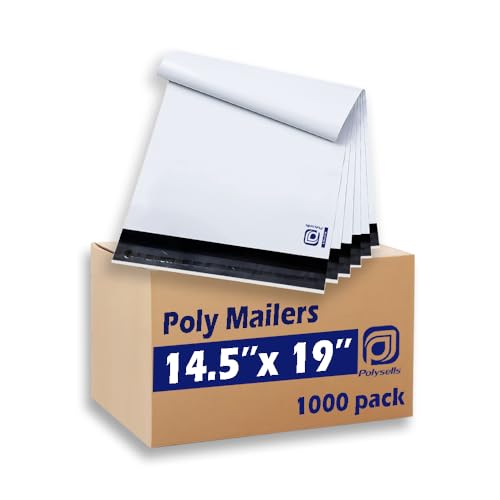 POLYSELLS Poly Mailers Shipping Envelopes, Strong Adhesive Sealing, Waterproof, and Tear-resistant Postal Mailing Bags. Mailer Bags for clothing, books, and accessories. (White, 14.5x19 Inch, 1000 pc)