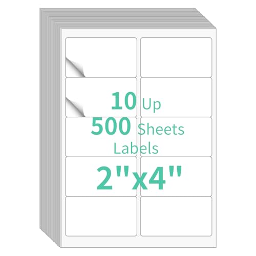 500 Sheets 10 up Labels, 2" x 4" Sticker Printer Paper for Laser/Inkjet Printer, Mailing Blank Labels, Self Adhesive Customizable