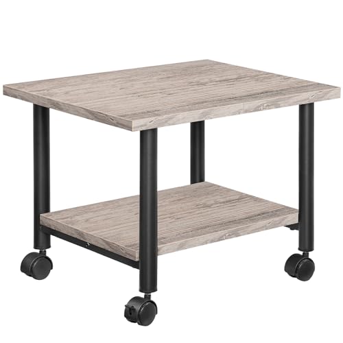HOOBRO Printer Stand, 2-Tier Industrial Under Desk Printer Cart with Shelf, Mobile Heavy Duty Storage Rack on Wheels for Home, Office, Grey and Black BG02PS01G1
