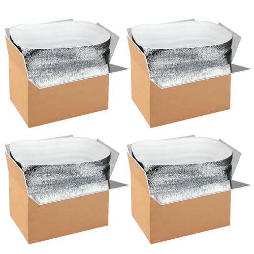 YSSOA 4 Pack Insulated Shipping Boxes with Aluminum Foil Liner,Thermal Insulation Cold Pack Shipping Boxes for Frozen, Reusable Styrofoam Cooler Box, Small Mailing Box, 12''x10''x7''