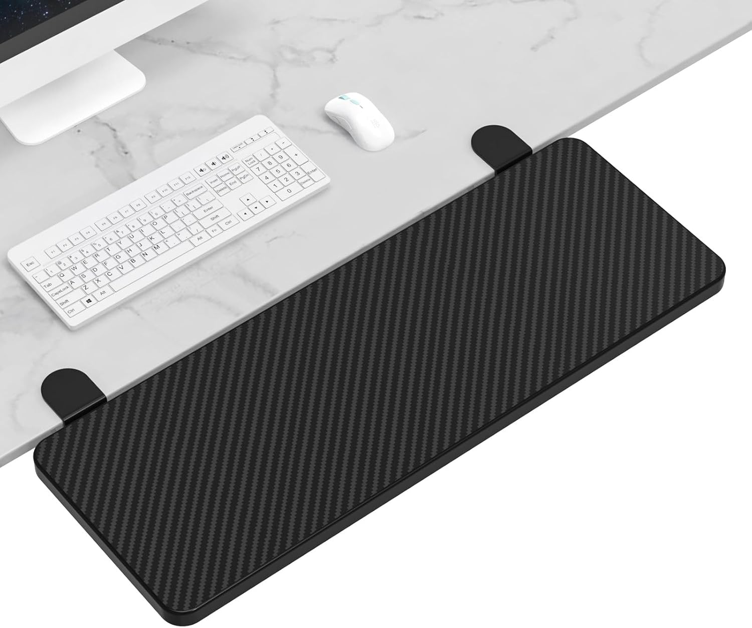 OUGIC Ergonomic Desk Extension Tray, 21.65 x 9.5 Inch Desk Extension Tray, Punch-Free Clamp, Foldable Keyboard Drawer Tray, Computer Wrist Rest Support, Elbow Support for