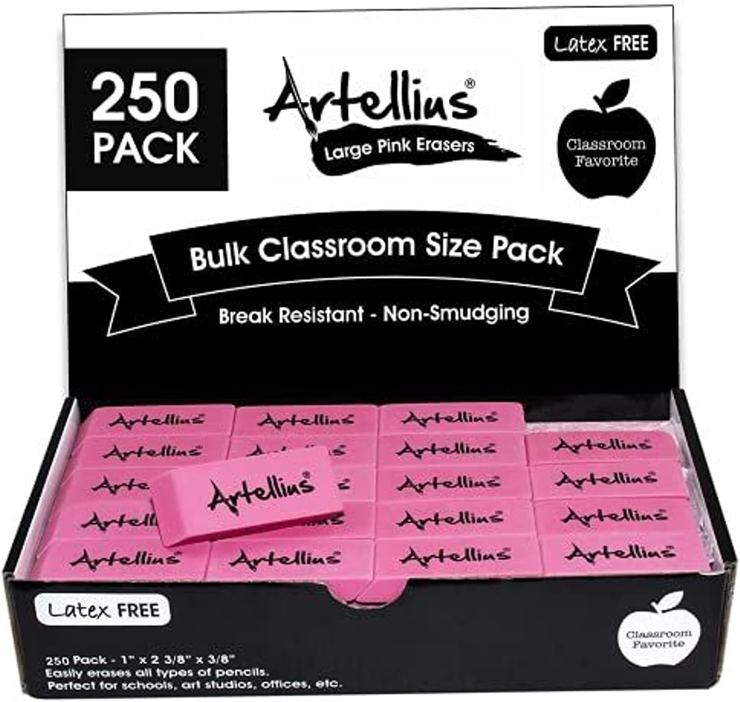 Artellius Pink Erasers (250-pack)