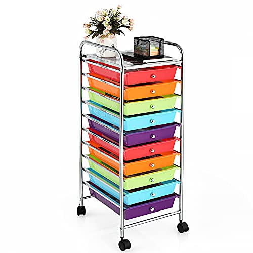 GOFLAME 10-Drawer Rolling Cart (Black)