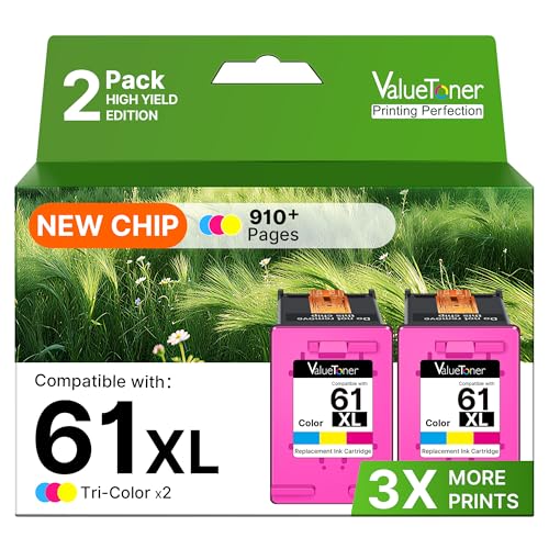 Valuetoner Remanufactured 61XL Ink Cartridges Replacement for HP Ink 61 Tri-Color (2-Pack)