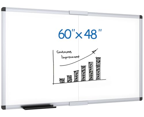 VIZ-PRO Magnetic Dry Erase Board, 60 X 48 Inches, Foldable Wall-Mounted Whiteboard with Silver Aluminum Frame & Marker Tray