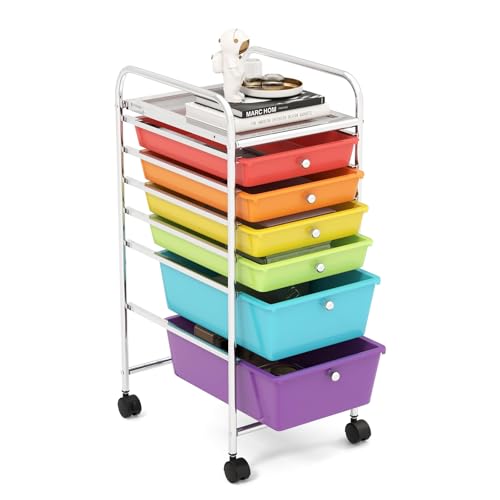 GOFLAME 6-Drawer Rolling Storage Cart, Multifunctional Art Craft Organizer Cart, Mobile Utility Storage Cart with Removable Drawers & Lockable Wheels, Craft Cart for Home Office, School, Multicolored